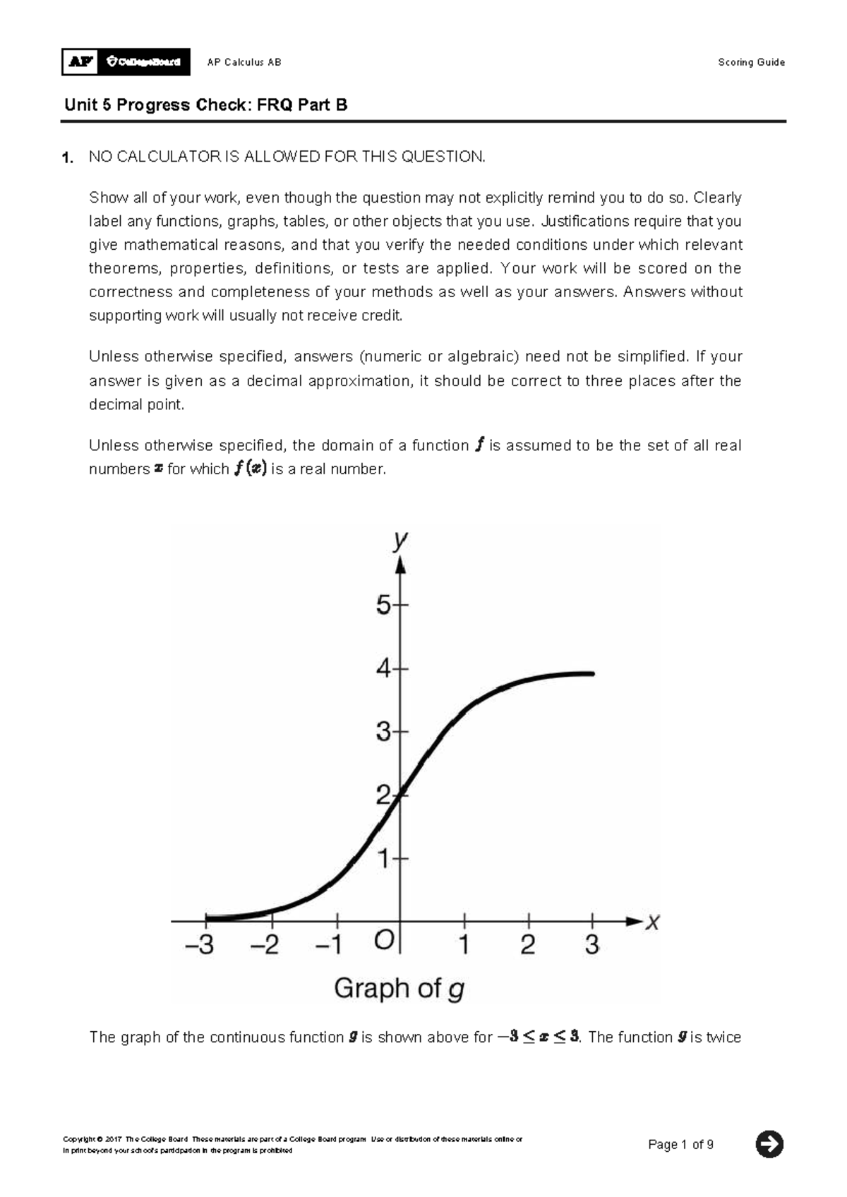 AP Calculus AB Unit 5 FRQ Part B Scoring Guide and Solutions - Studocu