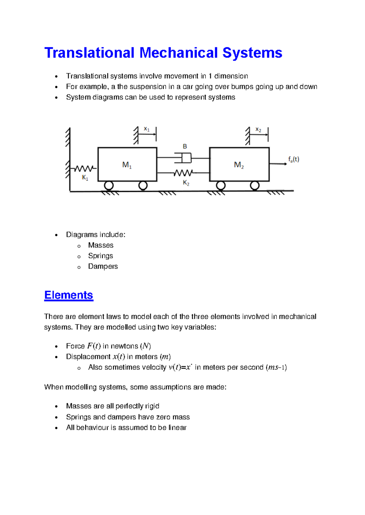 Translational Mechanical Systems: Understanding 1D Motion and Elements ...