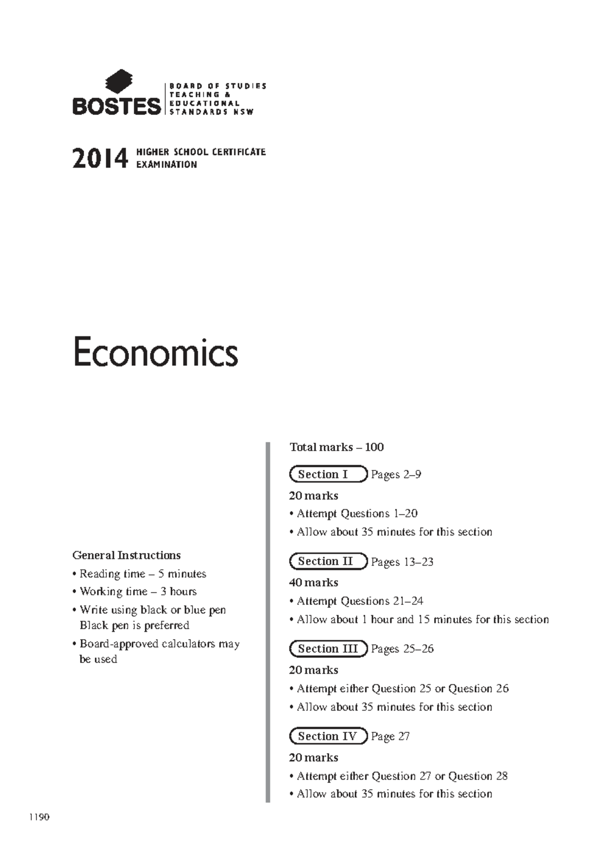 2014 HSC Economics Exam Paper - Total Marks 100 - Studocu