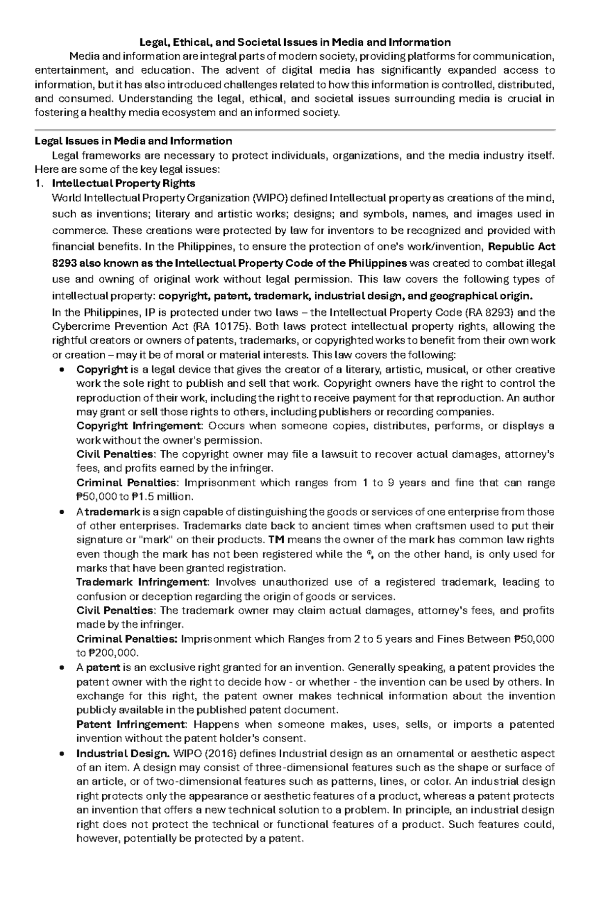 Legal Issues in Media and Information: A Comprehensive Overview - Studocu