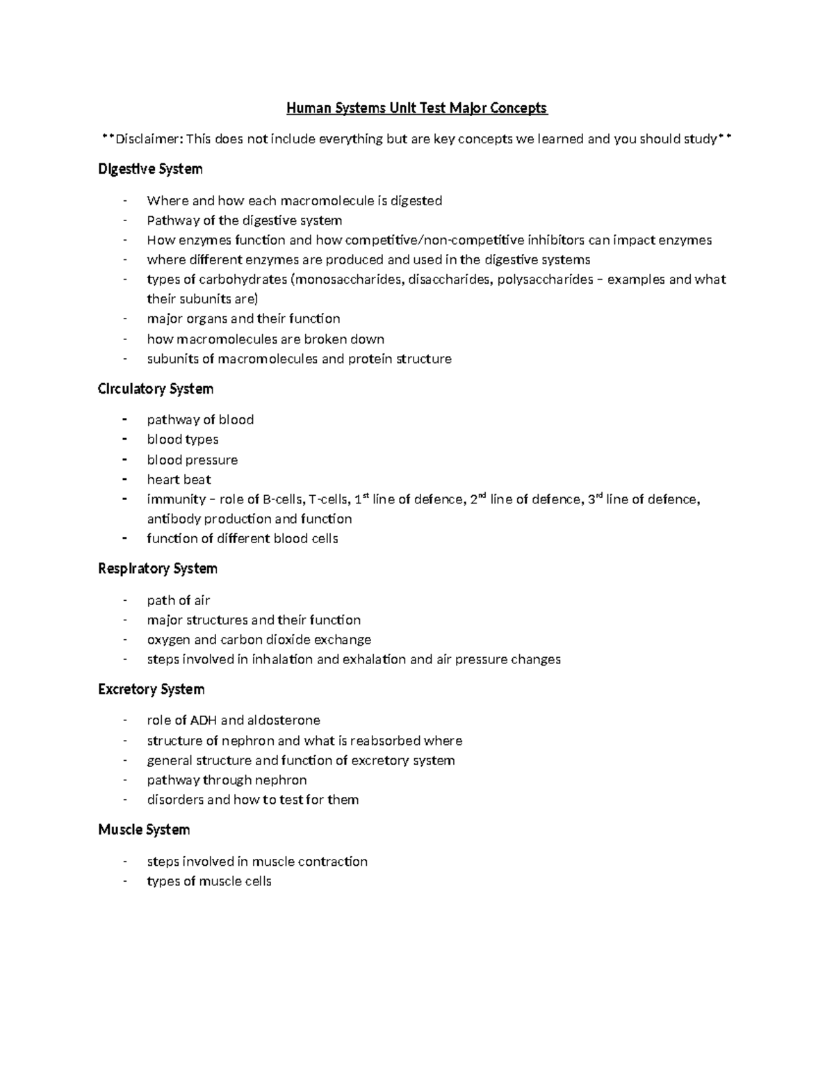 Human Systems Unit Test Major Concepts Study Guide - Human Systems Unit ...
