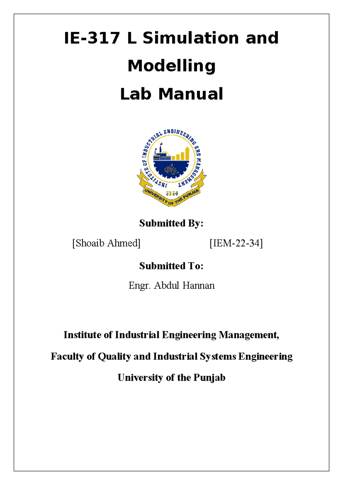 SM LAB (IEM-22-34): Simulation and Modelling Lab Manual - Studocu