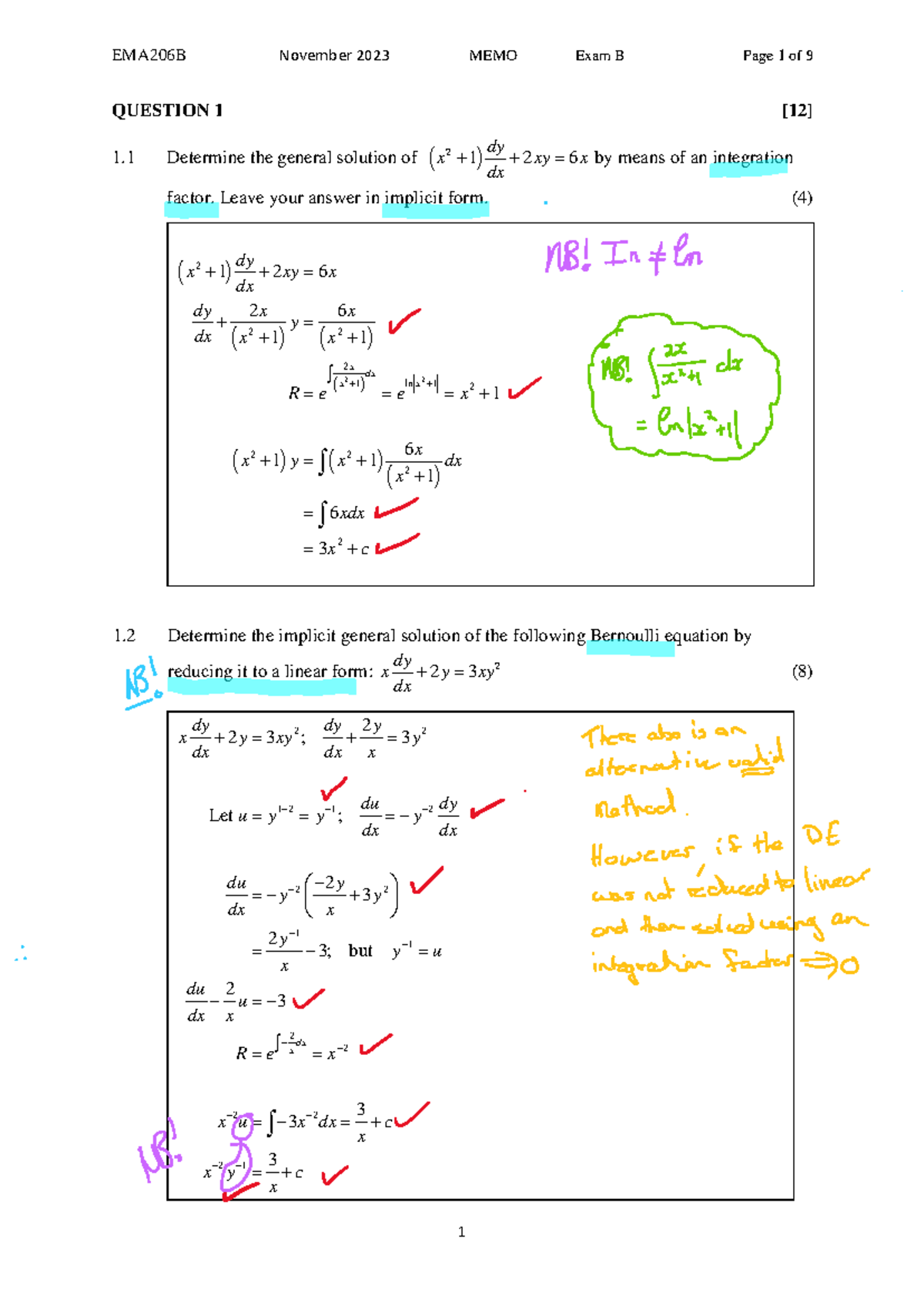 2023 EMA206B Final Exam B Memo Solutions and Analysis - Studocu