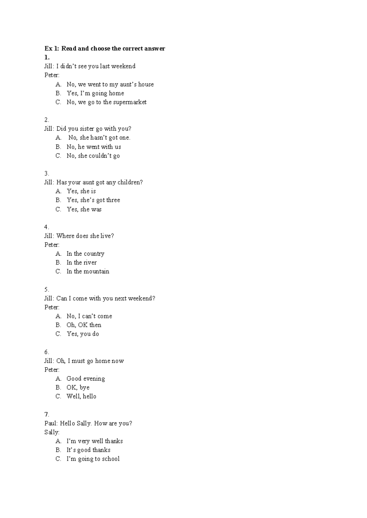 Level 1 Reading Exercise Answers and Key (Ex 1, 2 & 3) - Studocu