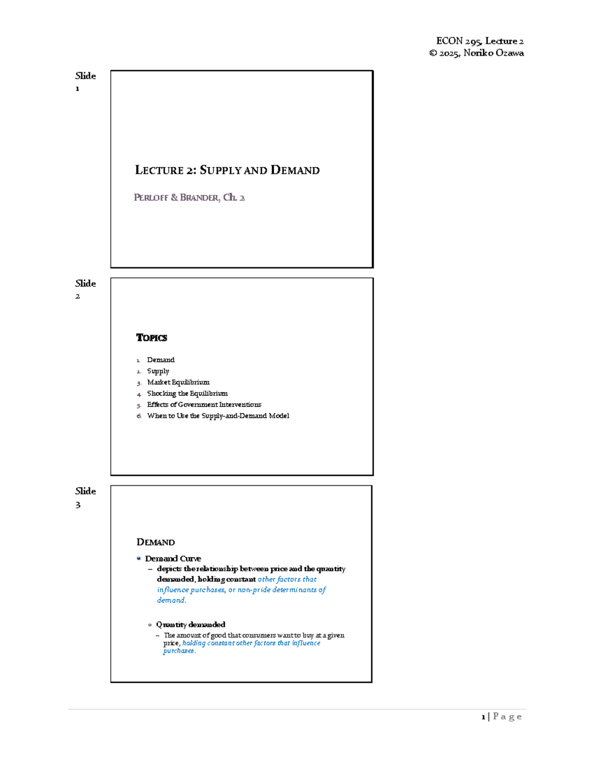 ECON 295, Lecture 2: Market Equilibrium & Demand/Supply Analysis - Studocu