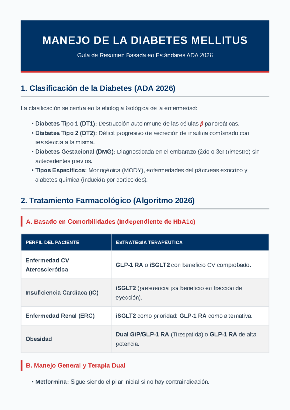 Resumen de Manejo de Diabetes Mellitus según ADA 2026 - Studocu