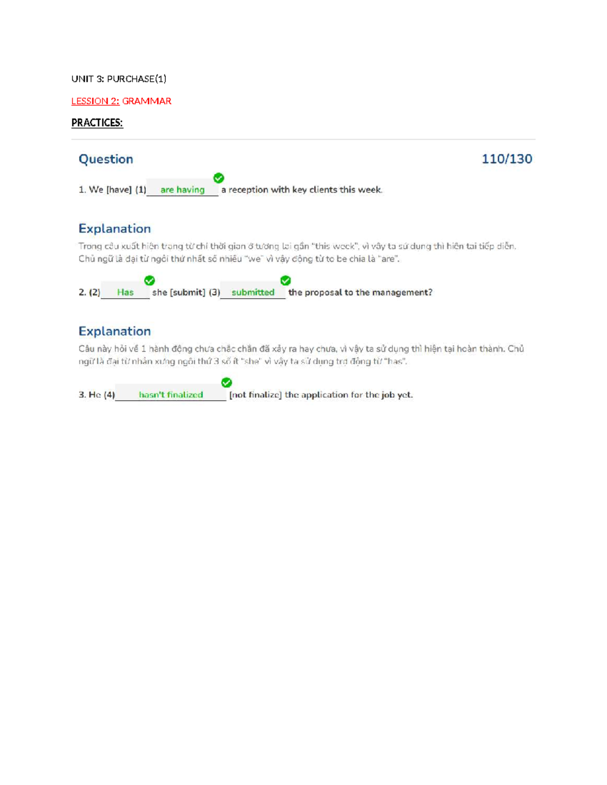 UNIT 3: LESSION 2 - GRAMMAR PRACTICES EXERCISES - Studocu