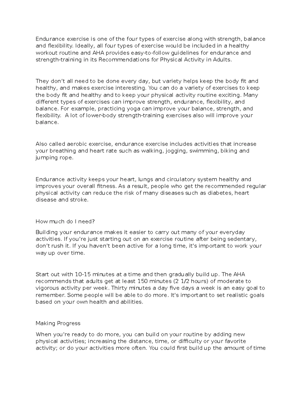 AHA Guidelines for Endurance Exercise: Building a Healthy Routine - Studocu