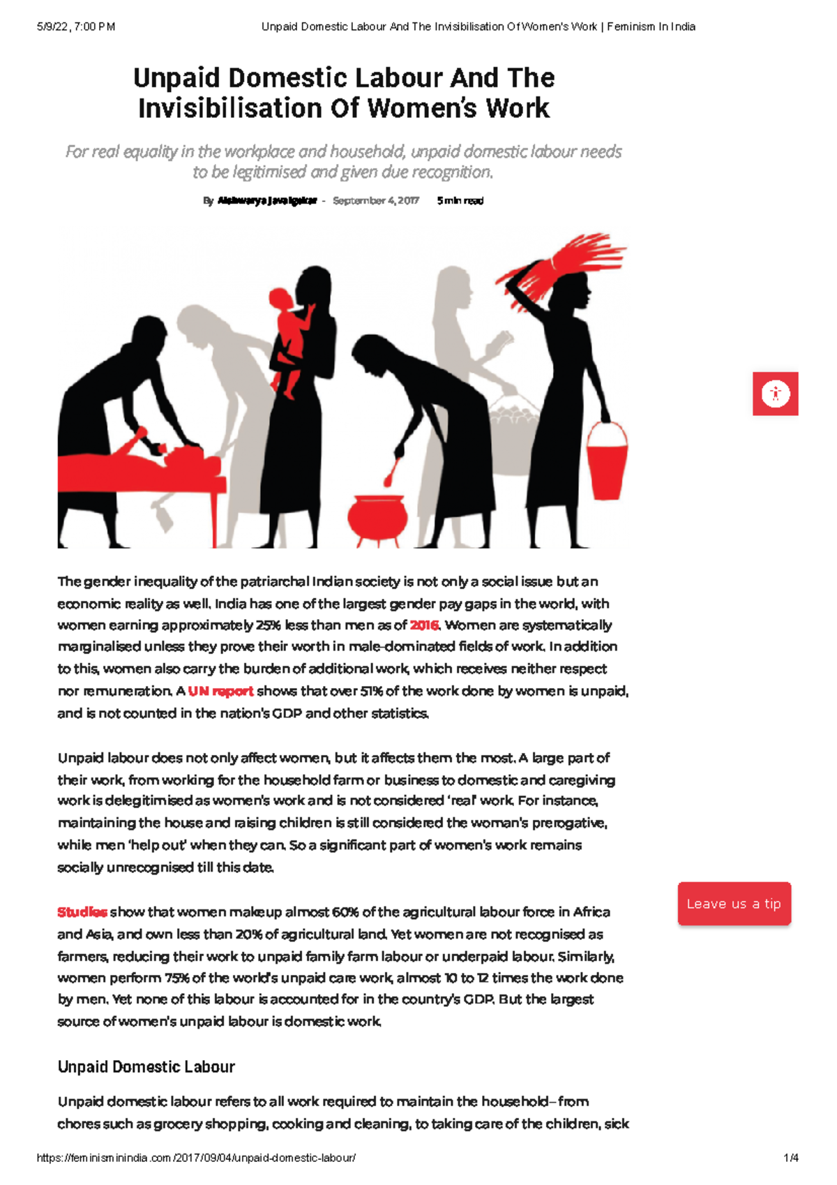 Unpaid Domestic Labour: Recognizing Women's Invisible Work - Studocu