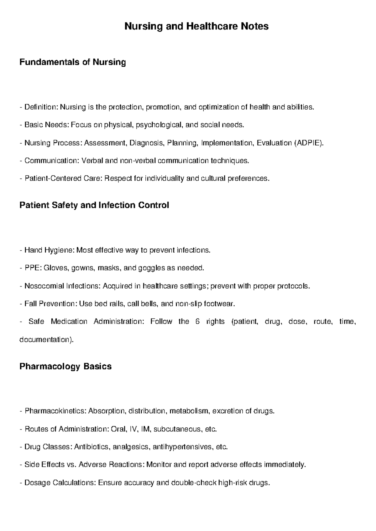 Nursing Healthcare Notes: Key Concepts and Practices in Nursing - Studocu