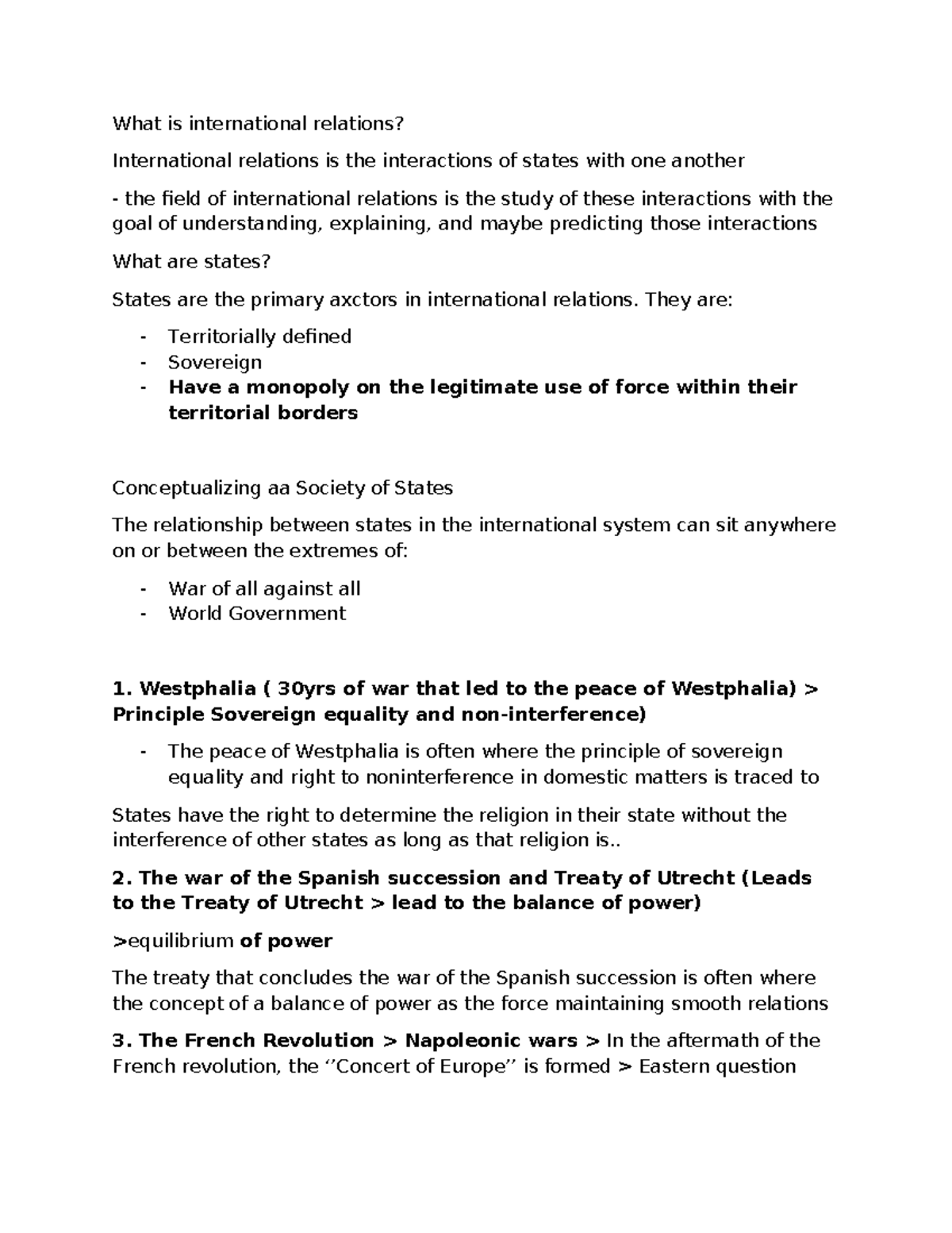 Historical Context of International Relations: Exam Notes for IR Course ...
