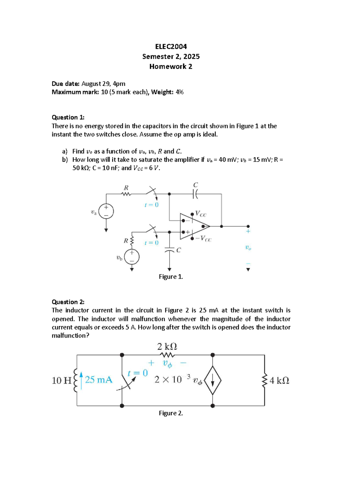 ELEC2004 Semester 2, 2025 Homework 2 Solutions and Analysis - Studocu