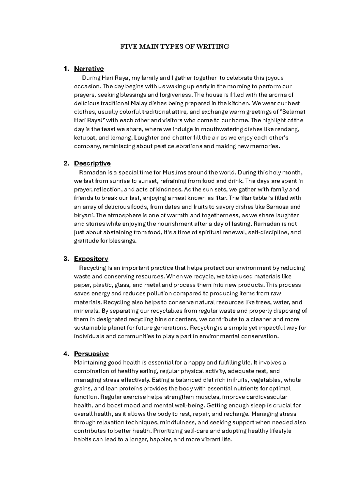 LCC112 Understanding the Five Main Types of Writing Techniques - Studocu