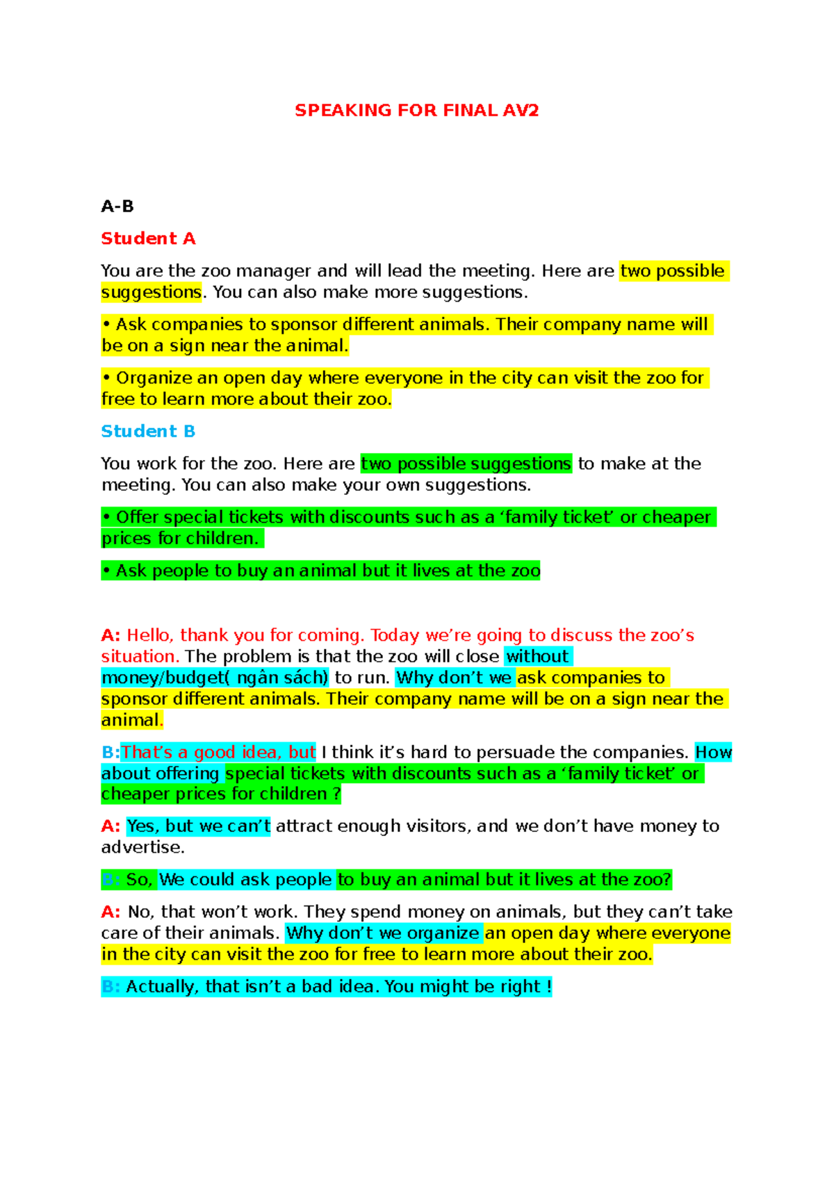 Final Speaking Suggestions for AV Course - Part 2 - Studocu