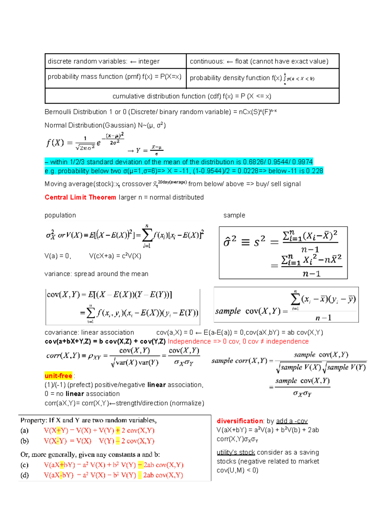 Title: STAT 3450: Summary of Discrete Random Variables and Regression ...