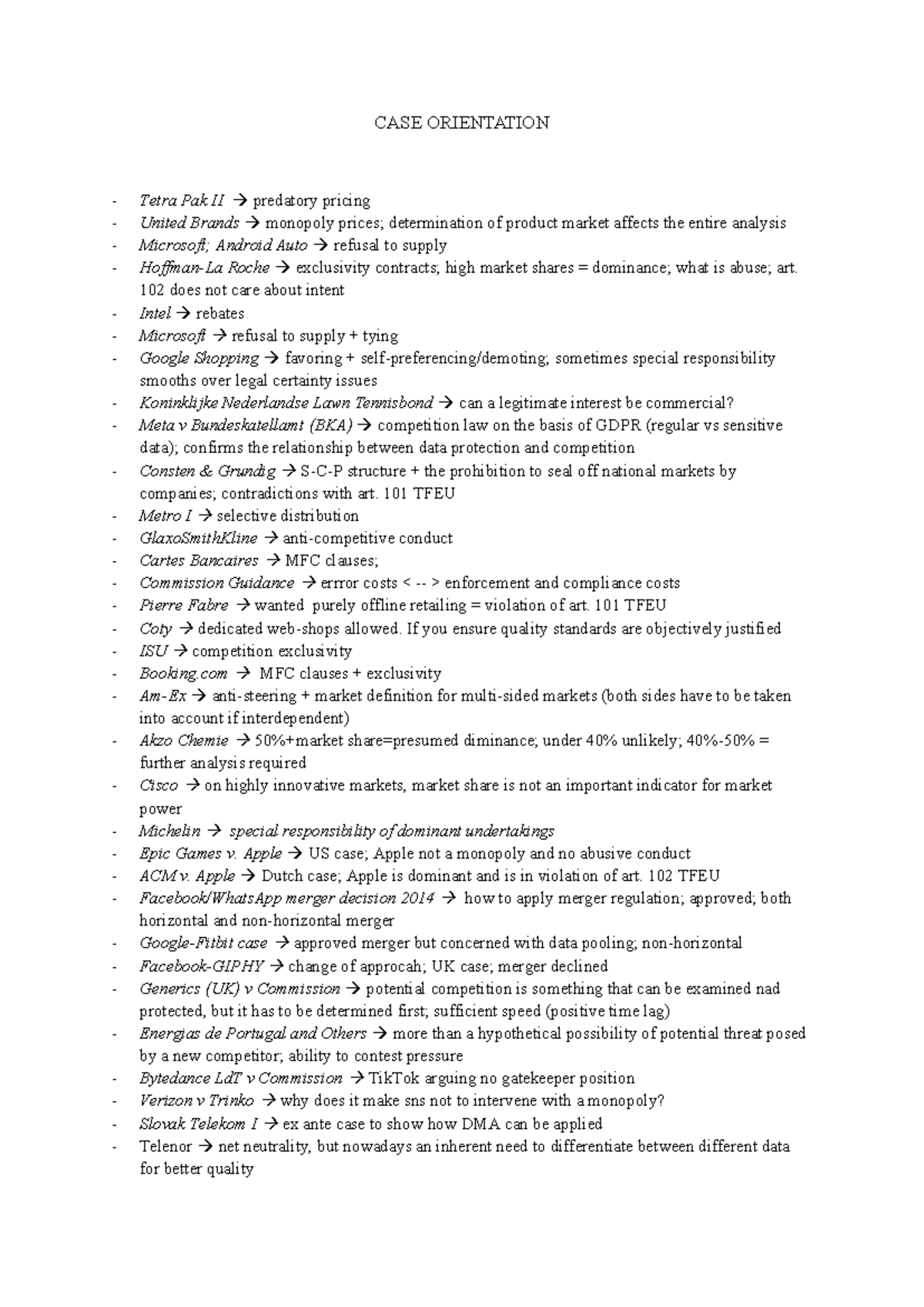 CASE Orientation: Summary of Key Case Laws on Competition and Pricing ...