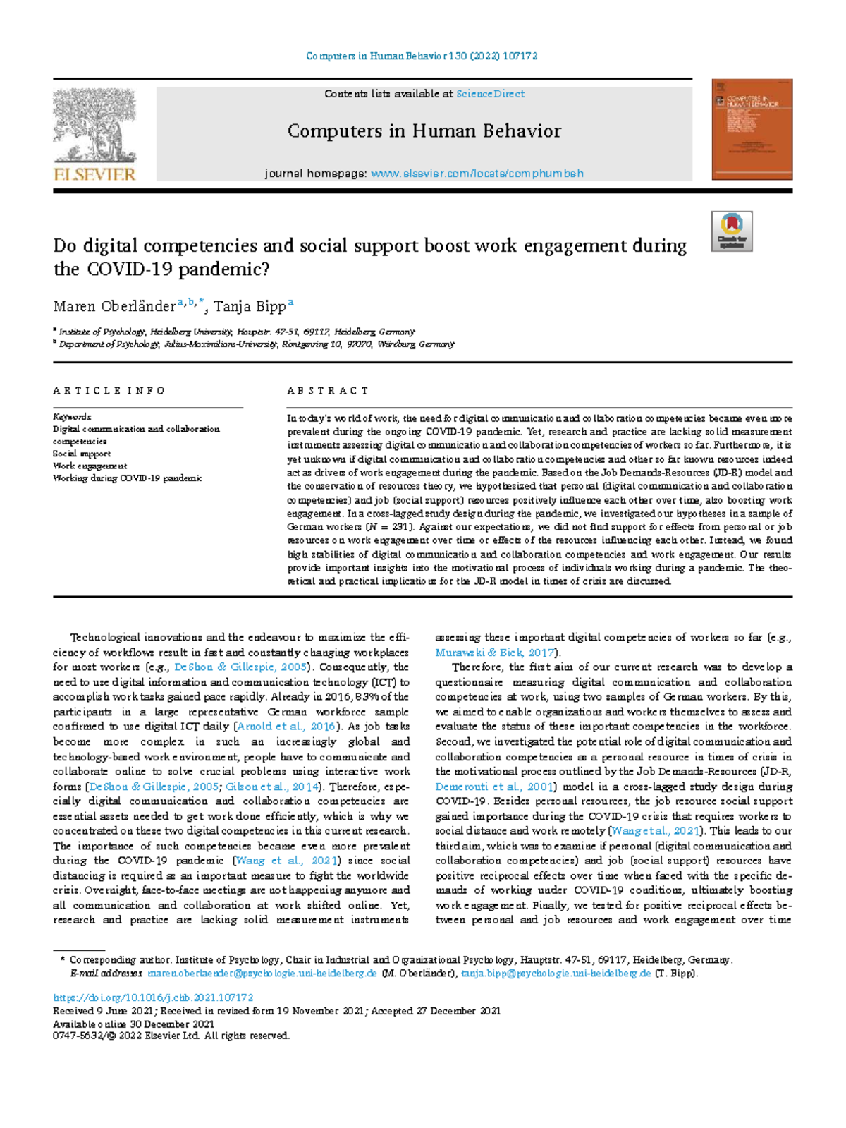 Digital Competencies and Social Support: Work Engagement Insights ...