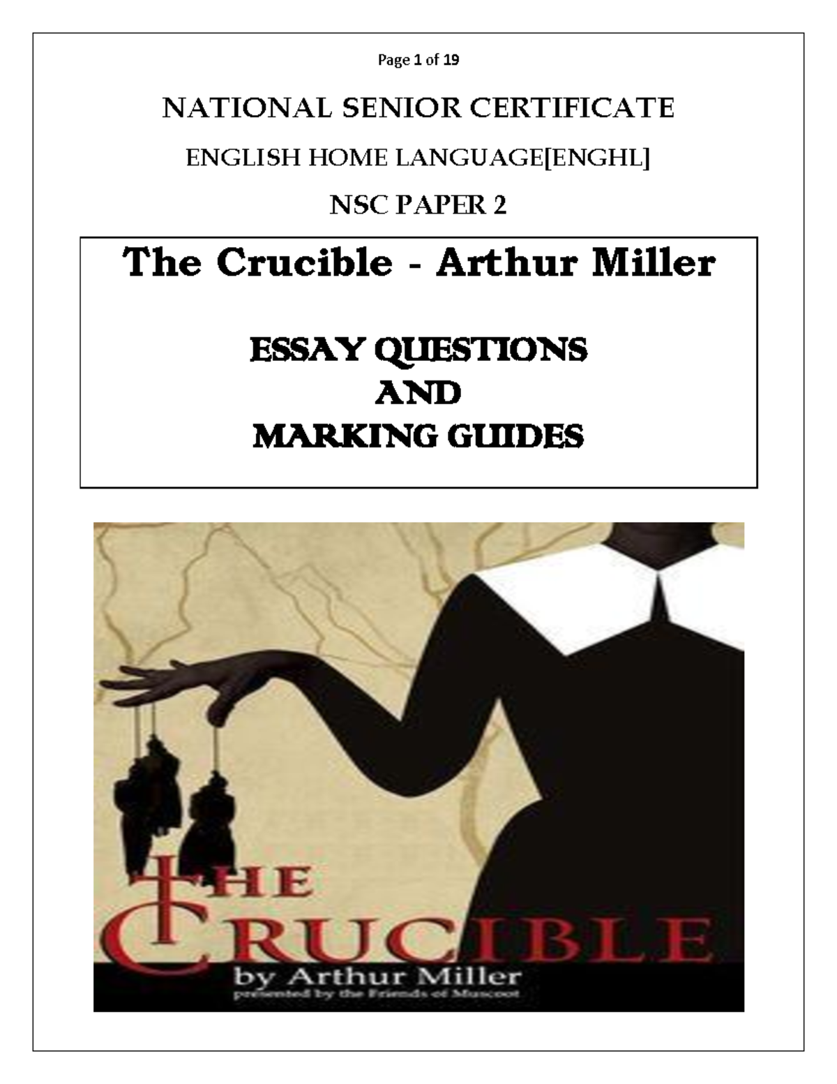 ENGHL NSC 2024 The Crucible Essay Questions & Marking Guides - Studocu