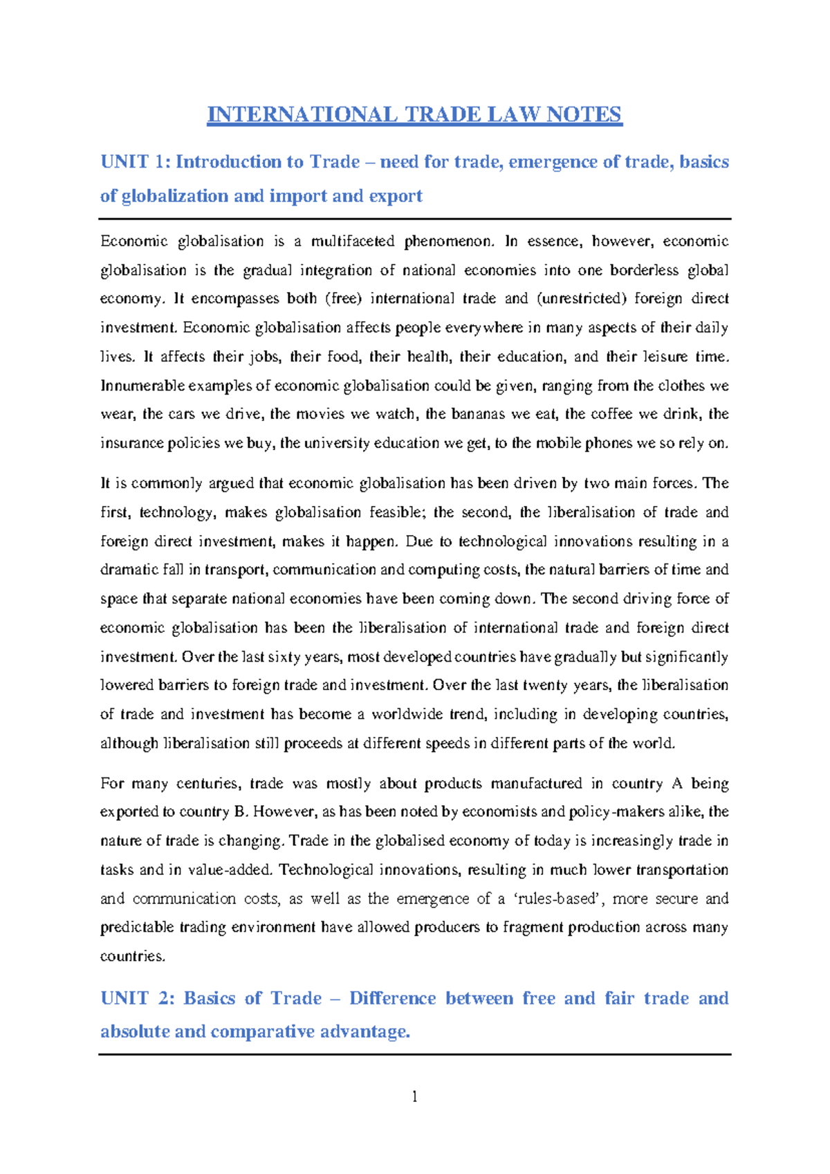 ITL - International Trade Law Lecture Notes and Key Concepts - Studocu