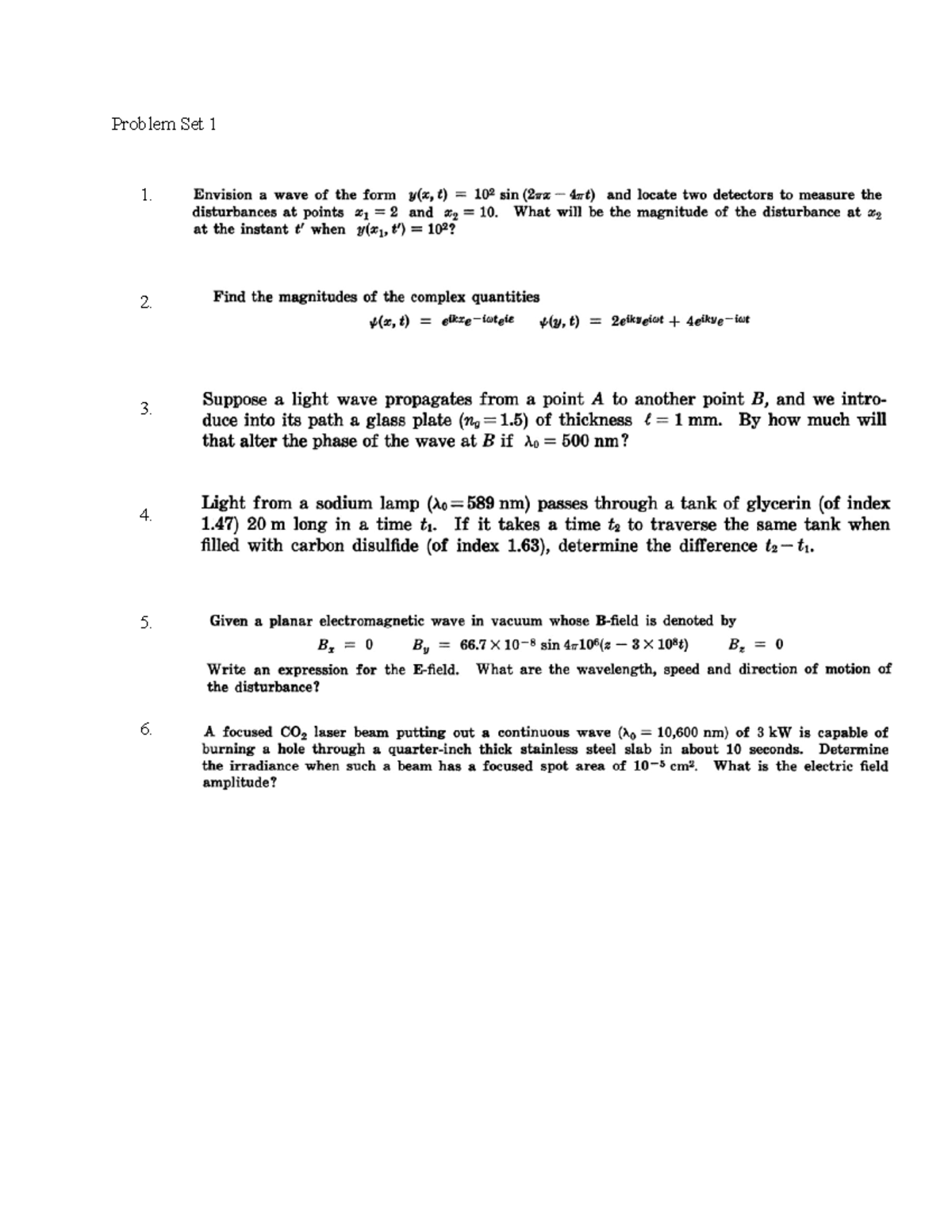 Problem Set 1 - HW 1: Wave Properties and Light Propagation Analysis ...