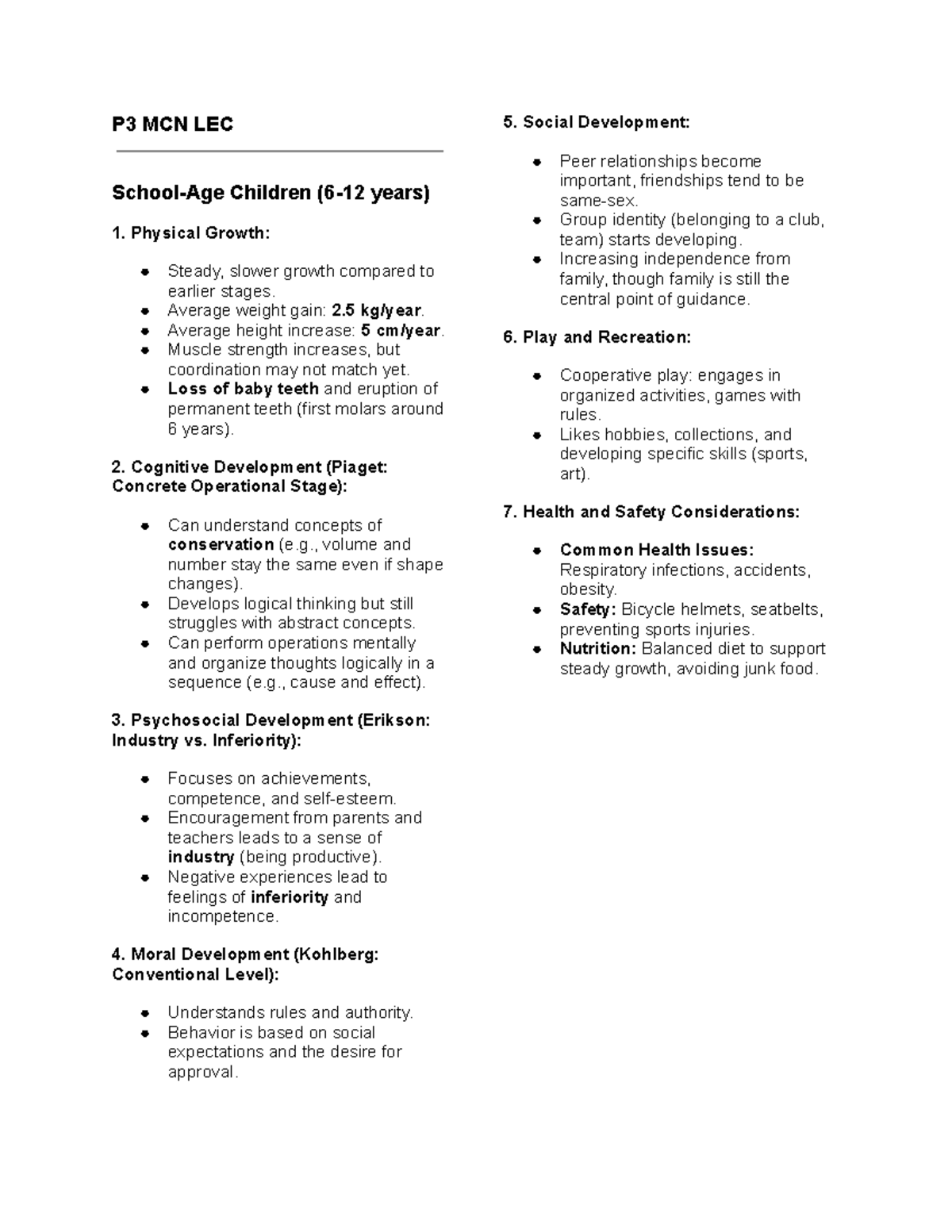 P3 MCN LEC RLE Notes: Maternal and Child Development Insights - Studocu