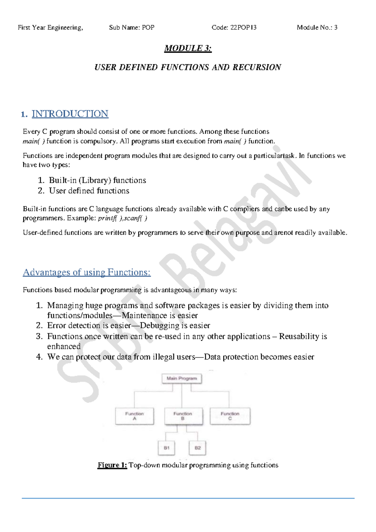 POP( Bpops 103)- Module-3 - MODULE 3 : USER DEFINED FUNCTIONS AND ...
