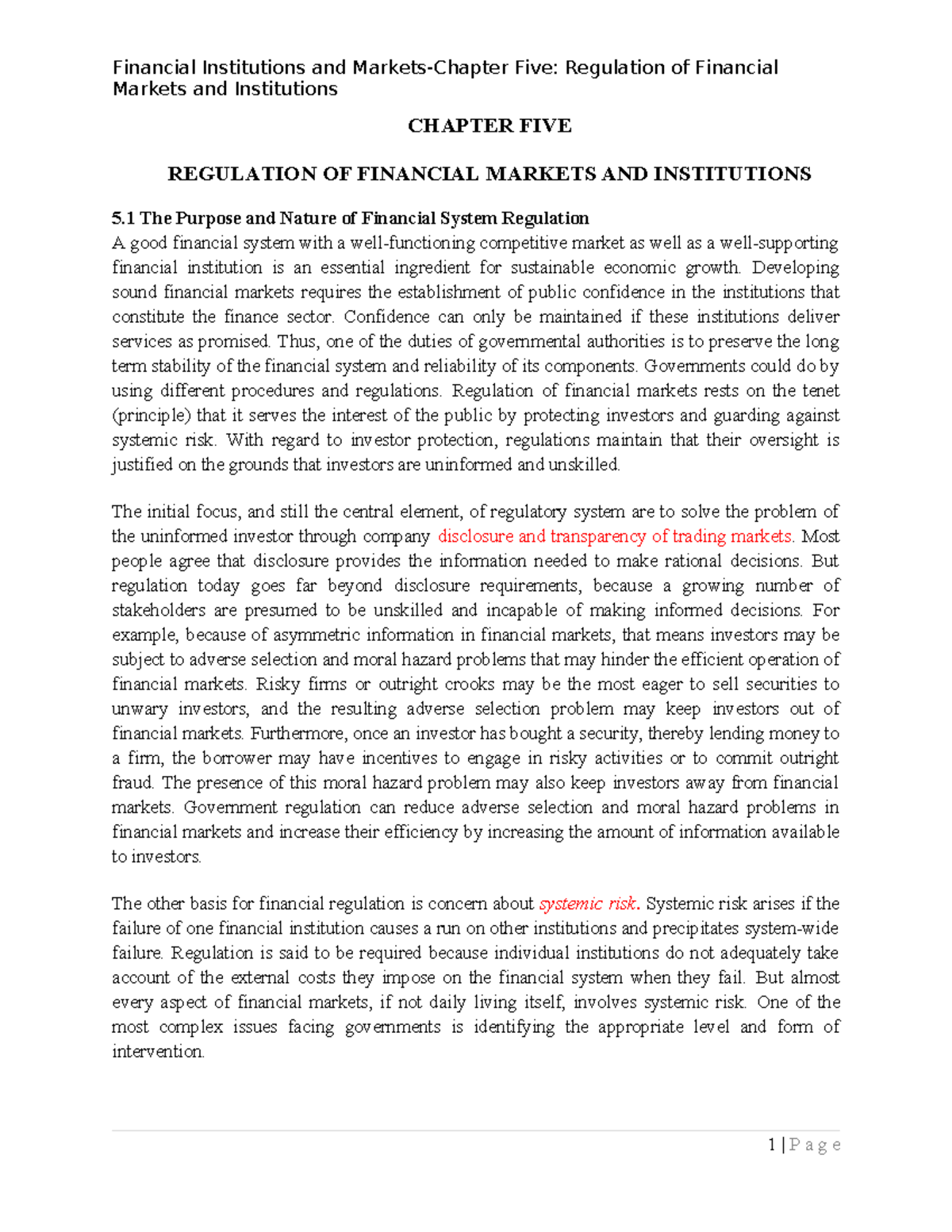 Chapter 5 - Regulation of Financial Markets & Institutions - Studocu
