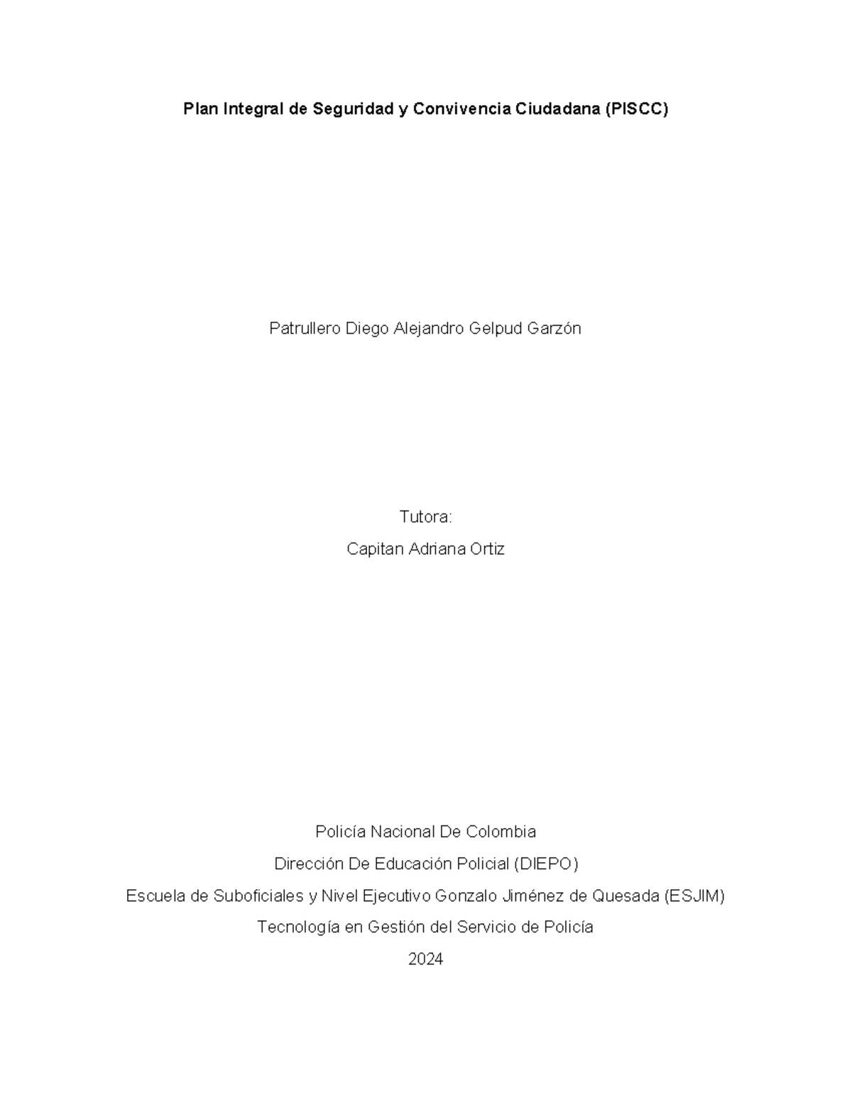 Plan Integral de Seguridad y Convivencia Ciudadana PISCC - Pasto 2024 ...