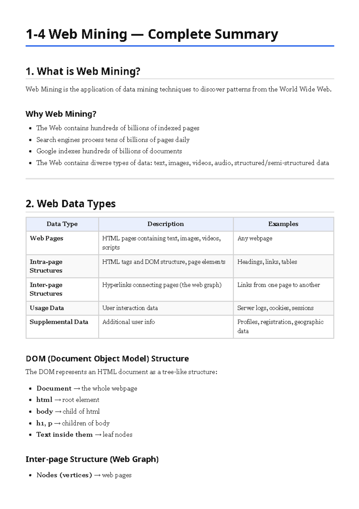 Web Mining Summary 1-4: Techniques and Applications - Studocu