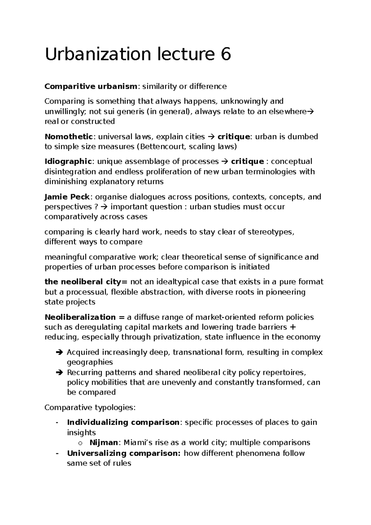 Urbanization Lecture 6: Comparative Urbanism Insights - Studocu