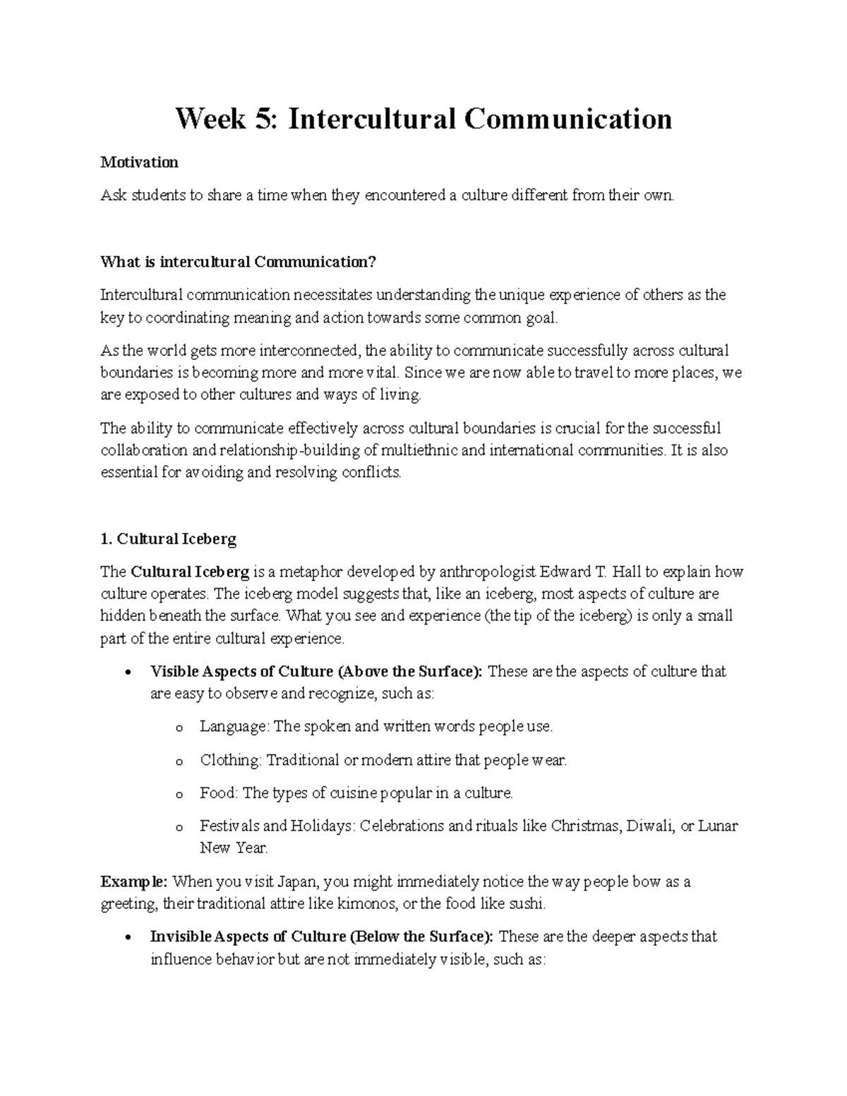 Week 5 Intercultural Communication - Week 5: Intercultural ...
