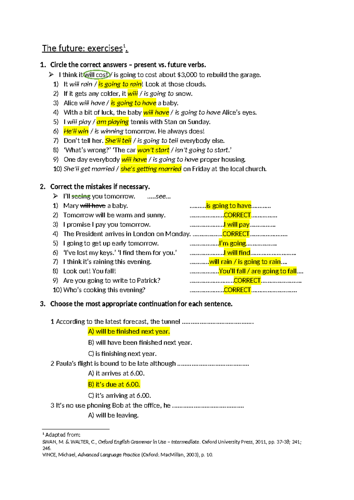 Future Exercises 1: Key Notes for Verbs and Tenses - Studocu
