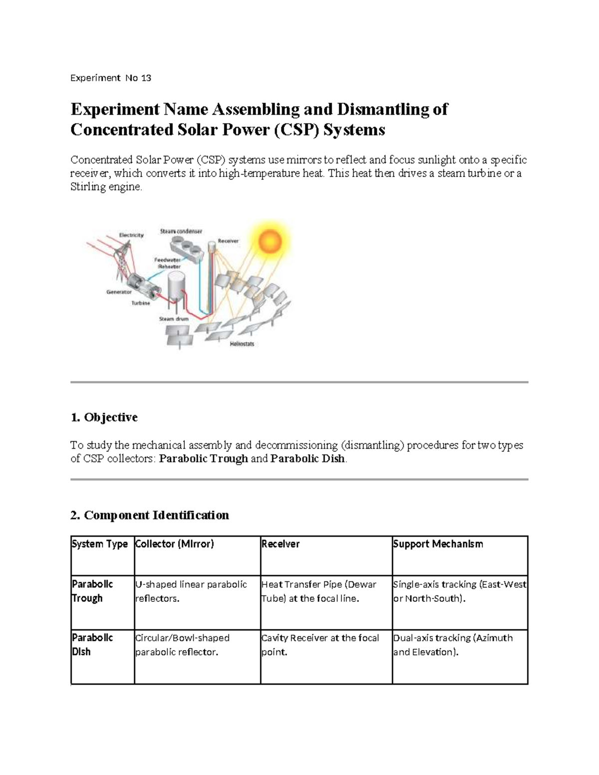 Experiment No 13 - Assembling & Dismantling CSP Systems in Renewable ...