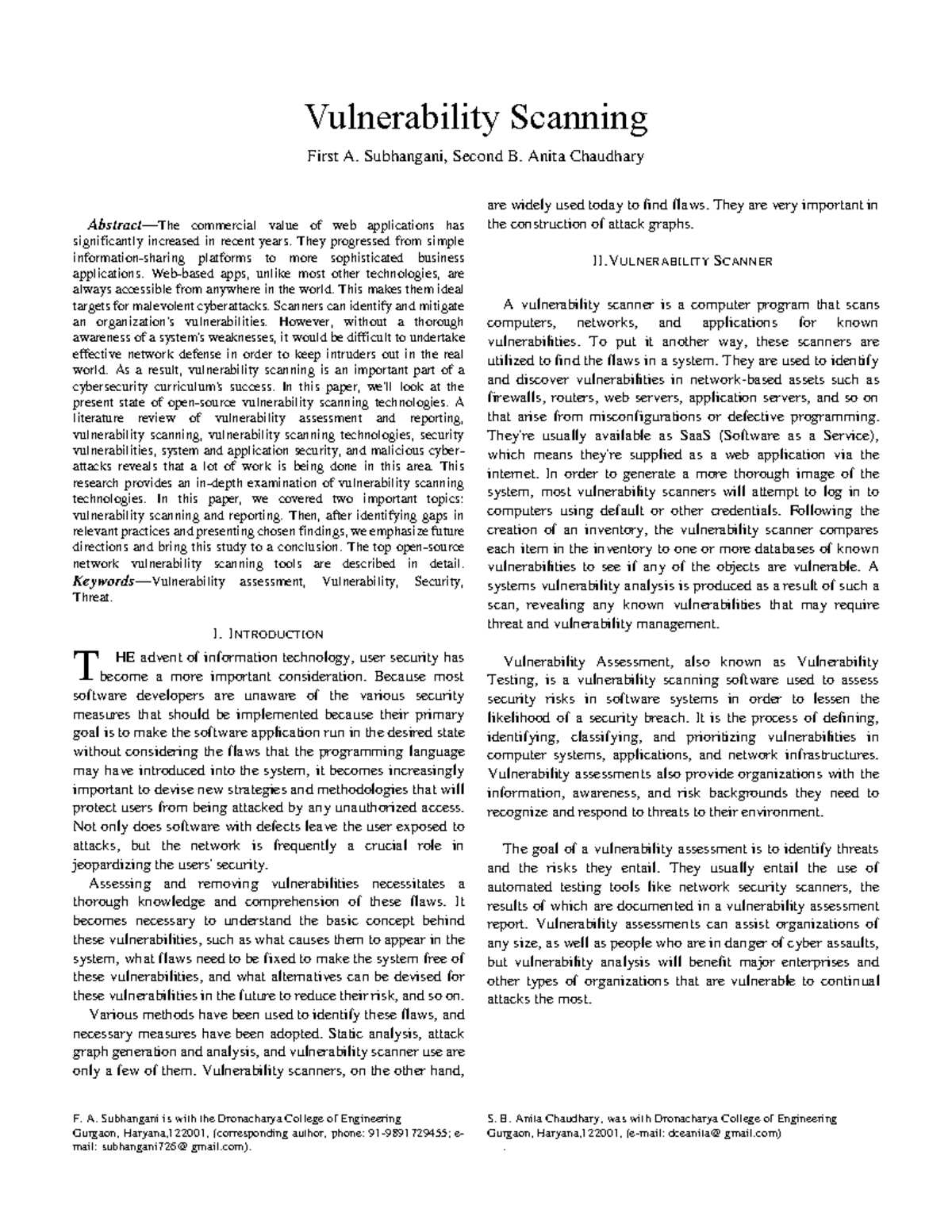 Vulnerability Scanning Technologies: A Comprehensive Review (CS101 ...