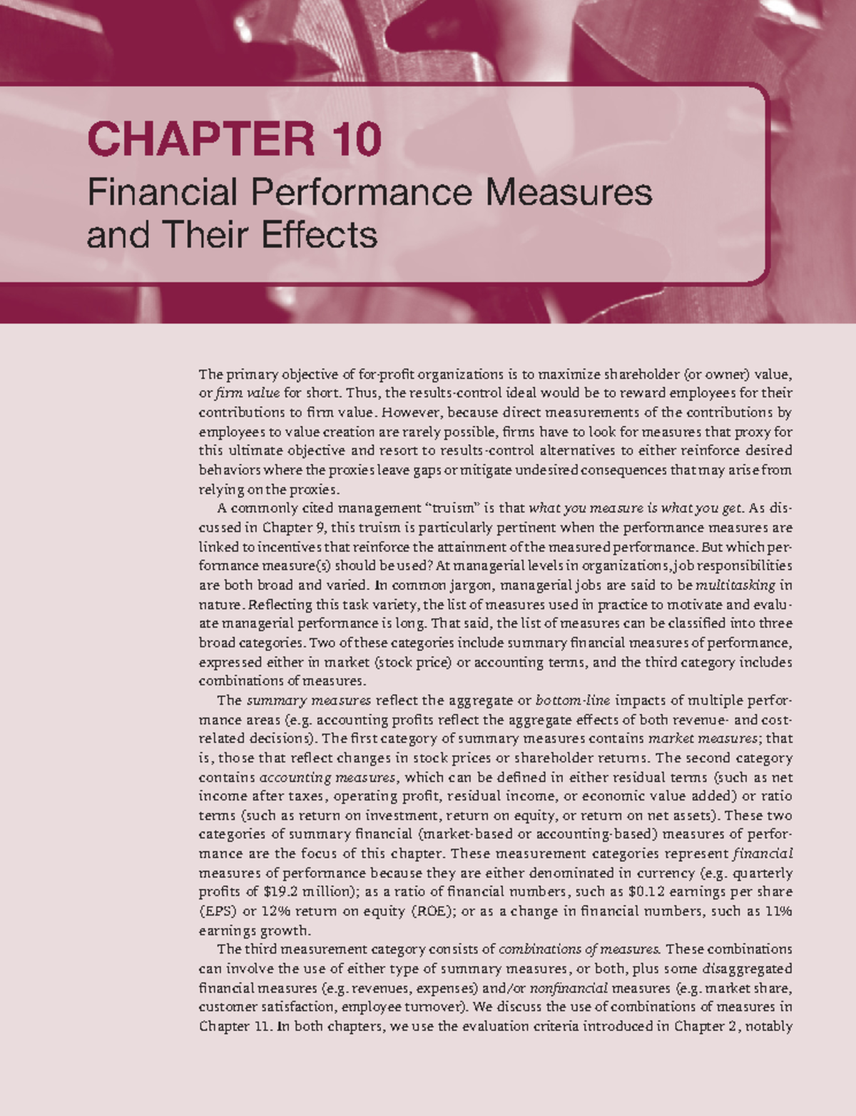 Management Control Systems: Performance Measures & Incentives (Ken-416 ...