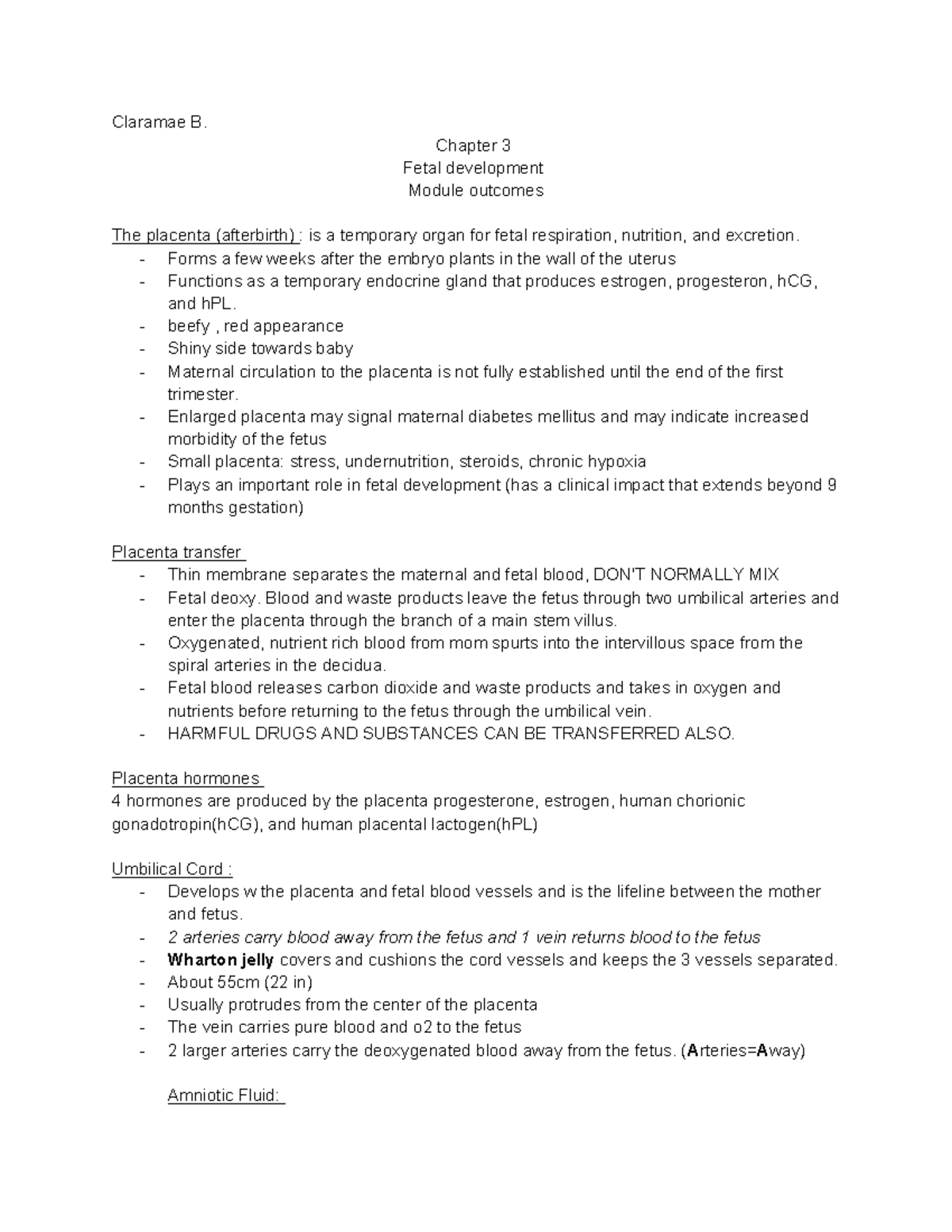 Quiz 1: Fetal Development, Prenatal Care & Pregnancy Adaptations - Studocu