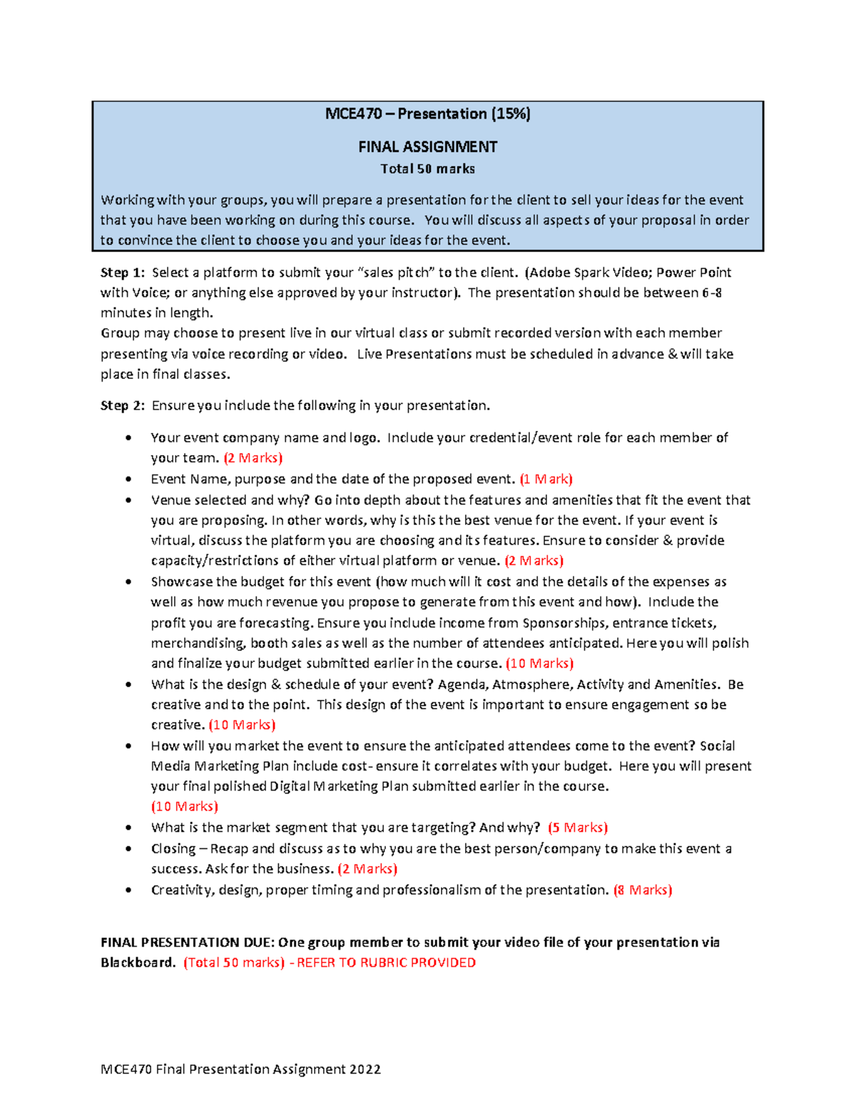 MCE470 Group Final Presentation Guidelines and Requirements - Studocu