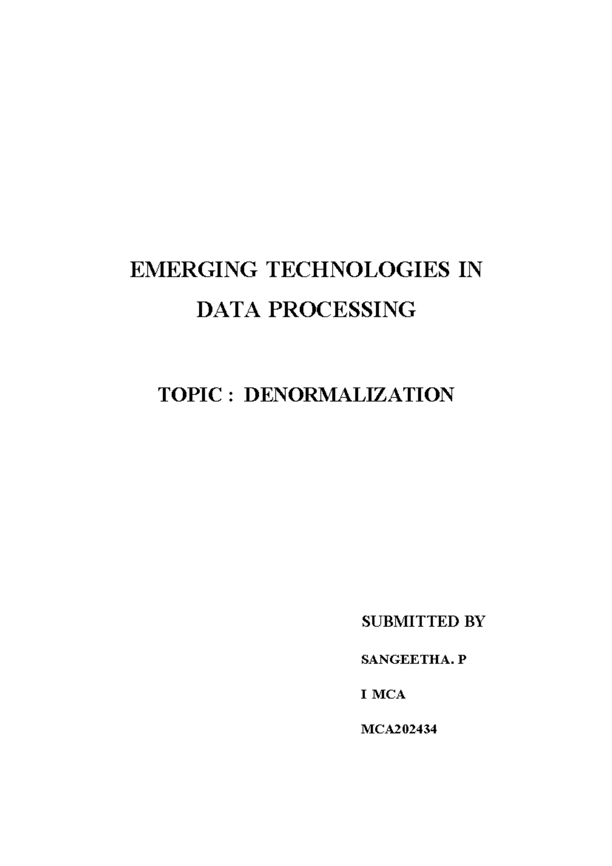 MCA202434: Denormalization in DBMS - Concepts and Benefits - Studocu