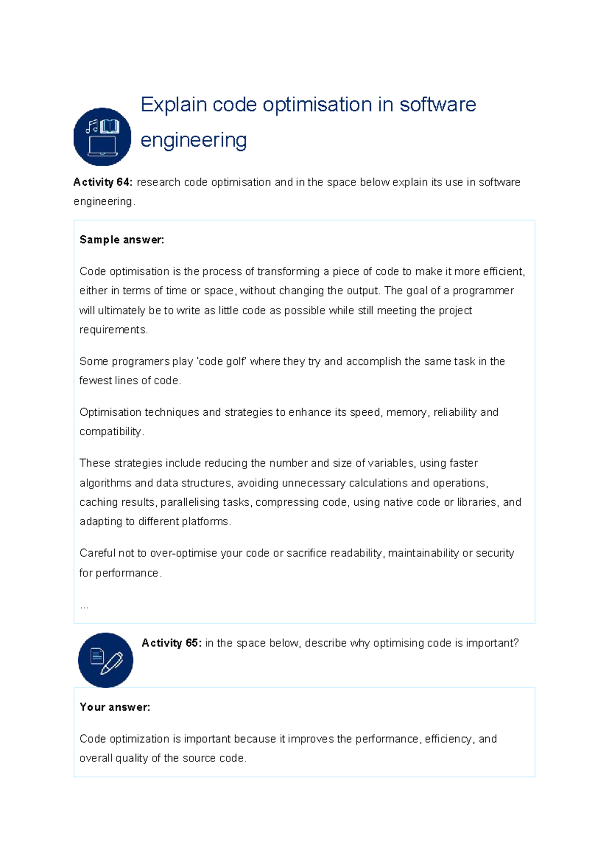 OOP Code Optimisation in Software Engineering: Student Notes - Studocu