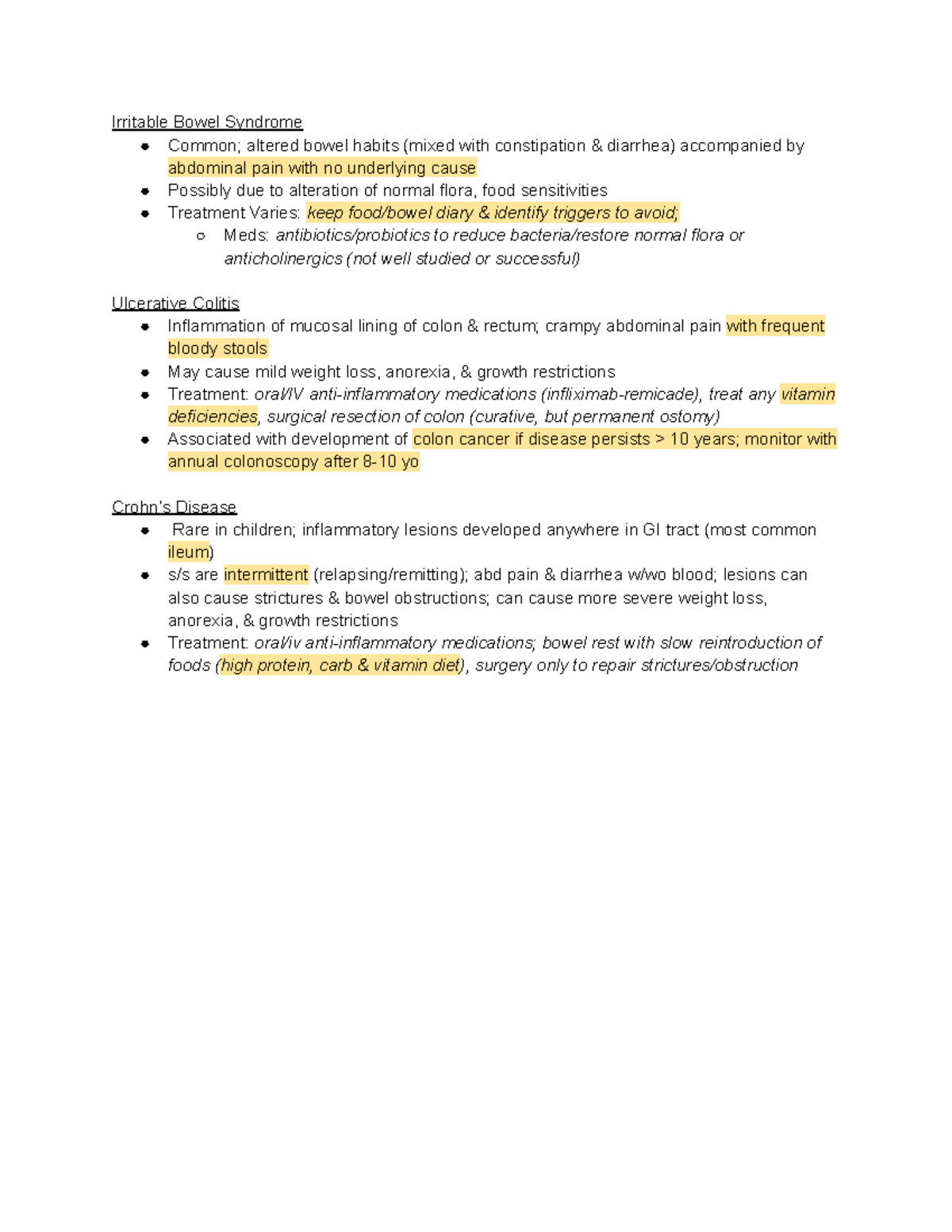 GI Disorders Notes 3: IBS & Ulcerative Colitis Overview - Studocu