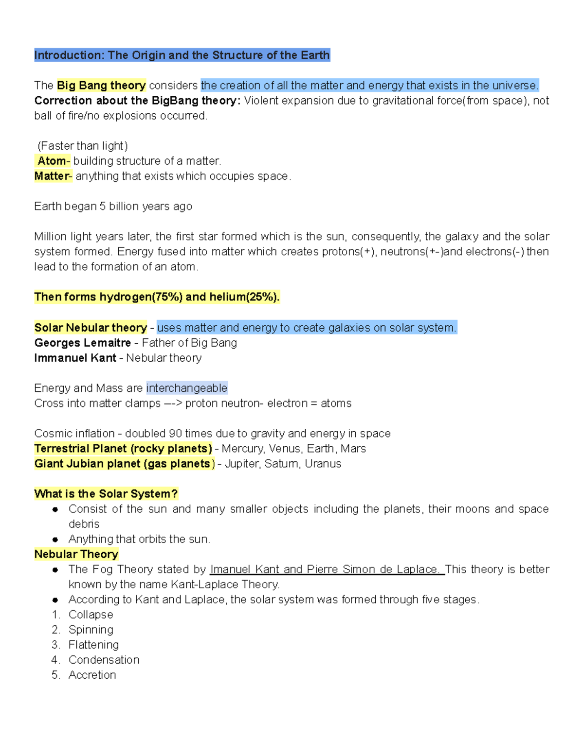 Q1 Earth Science Chapter 1 Exam Study Notes - Origin & Structure of ...