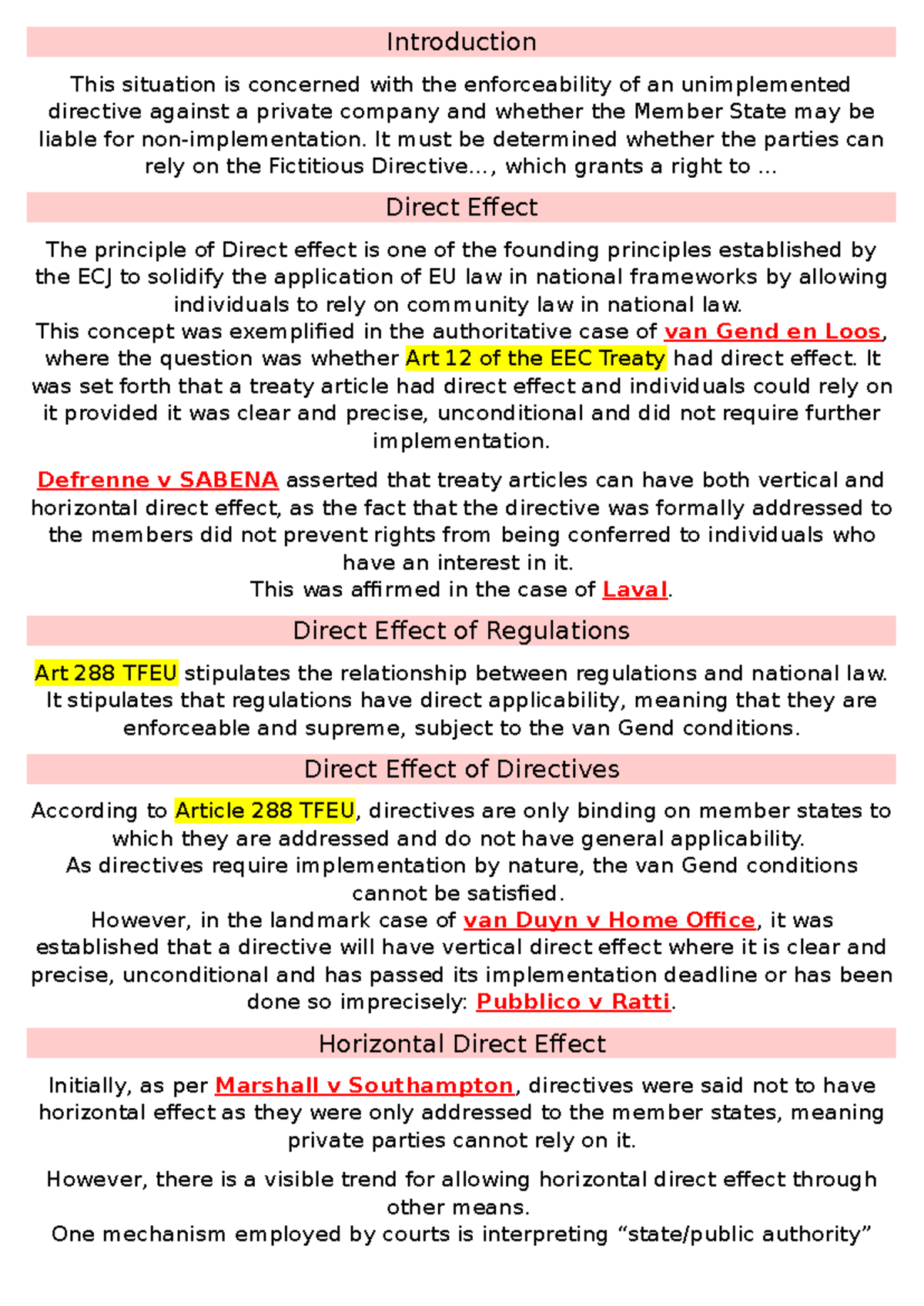 Direct Effect of EU Directives: Enforceability & State Liability - Studocu