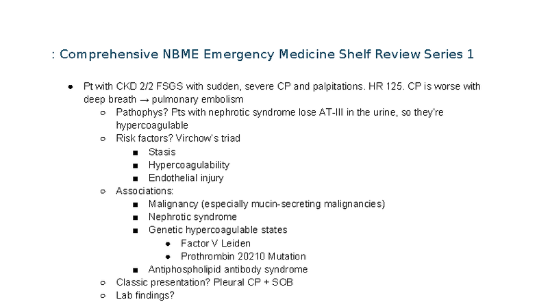 Comprehensive NBME Emergency Medicine Shelf Review Series 1: Key ...