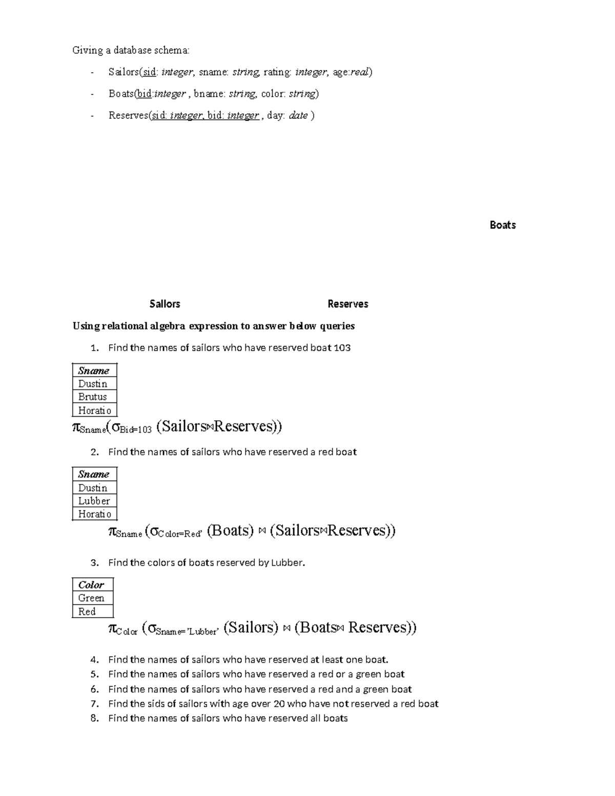 CS101 Lab1 - Database Schema and Relational Algebra Queries - Studocu