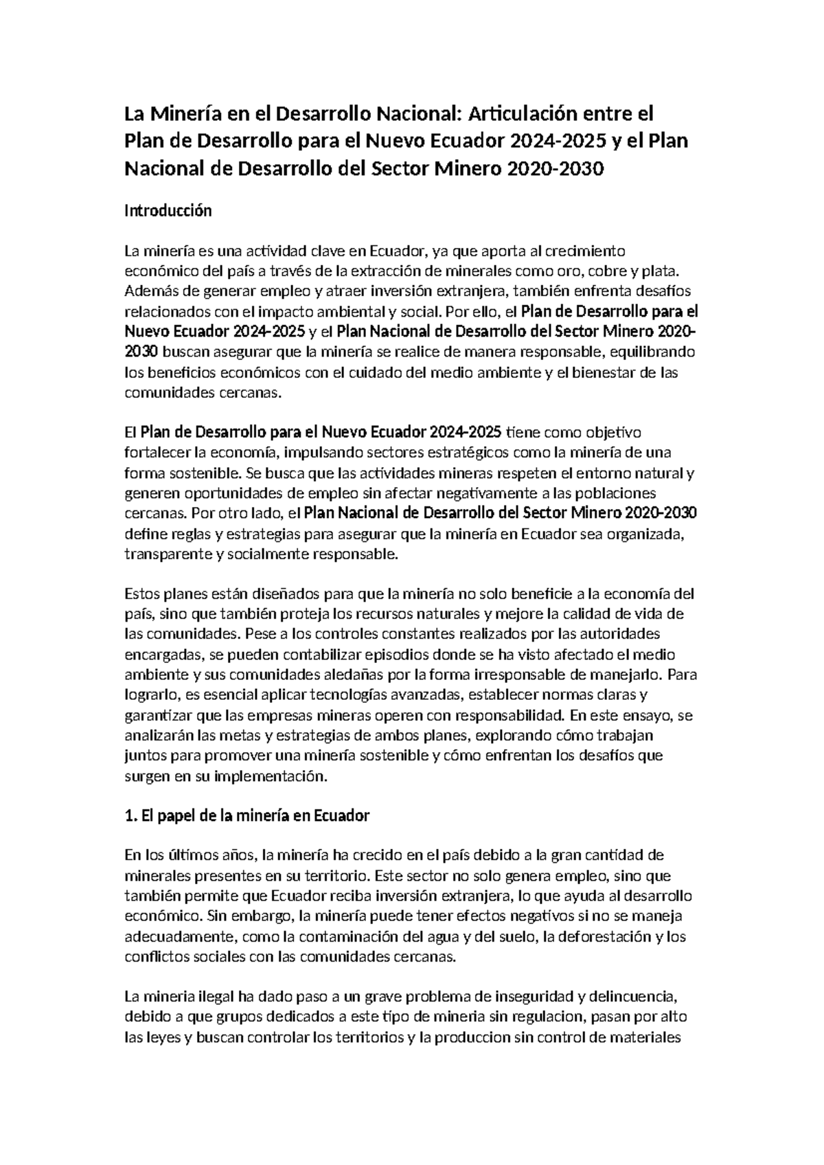 La Minería en el Desarrollo Nacional: Articulación de Planes 2024-2030 ...