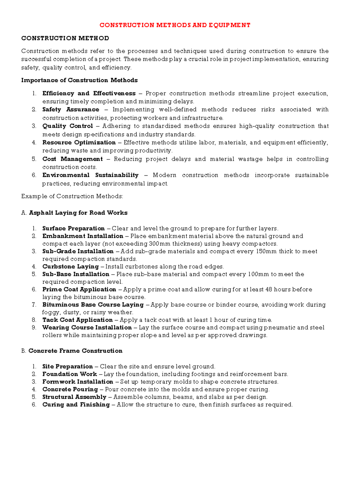 Construction Methods and Equipment (CM 7692564795395633957) - Studocu