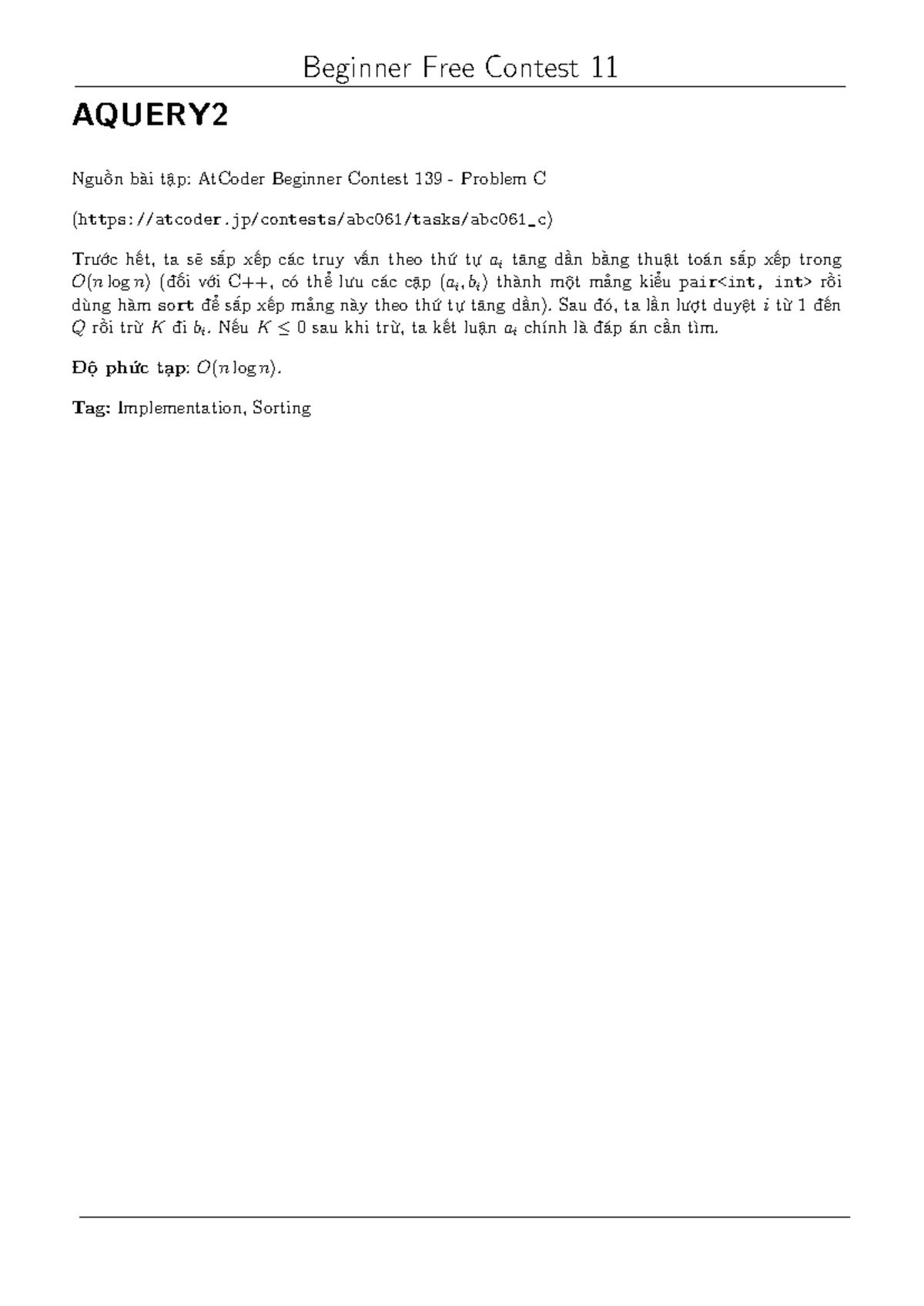 Solution to AQUERY 2 for AtCoder Beginner Contest 139 (Contest 11 ...