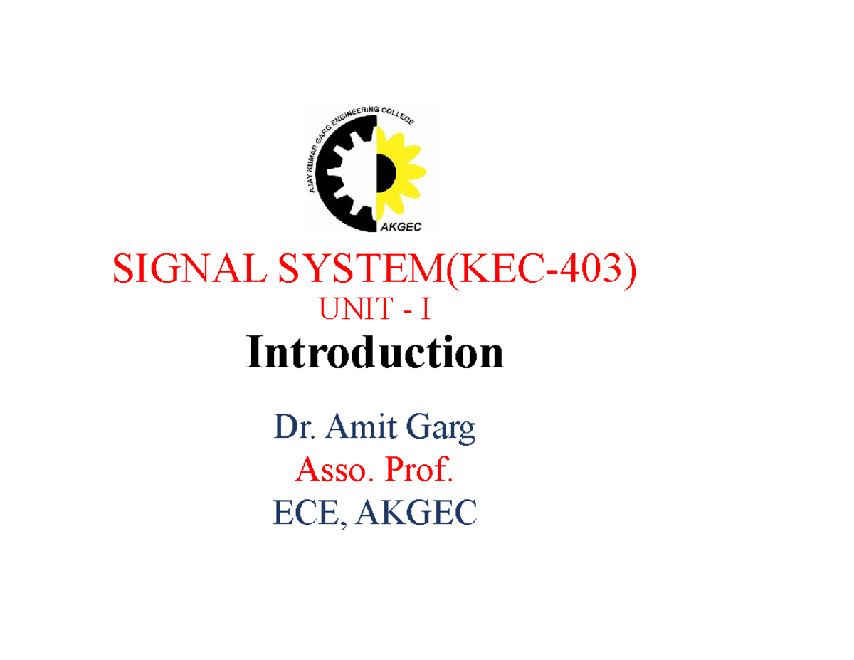 Signals and Systems - Unit I Overview (ECE 101) - Studocu