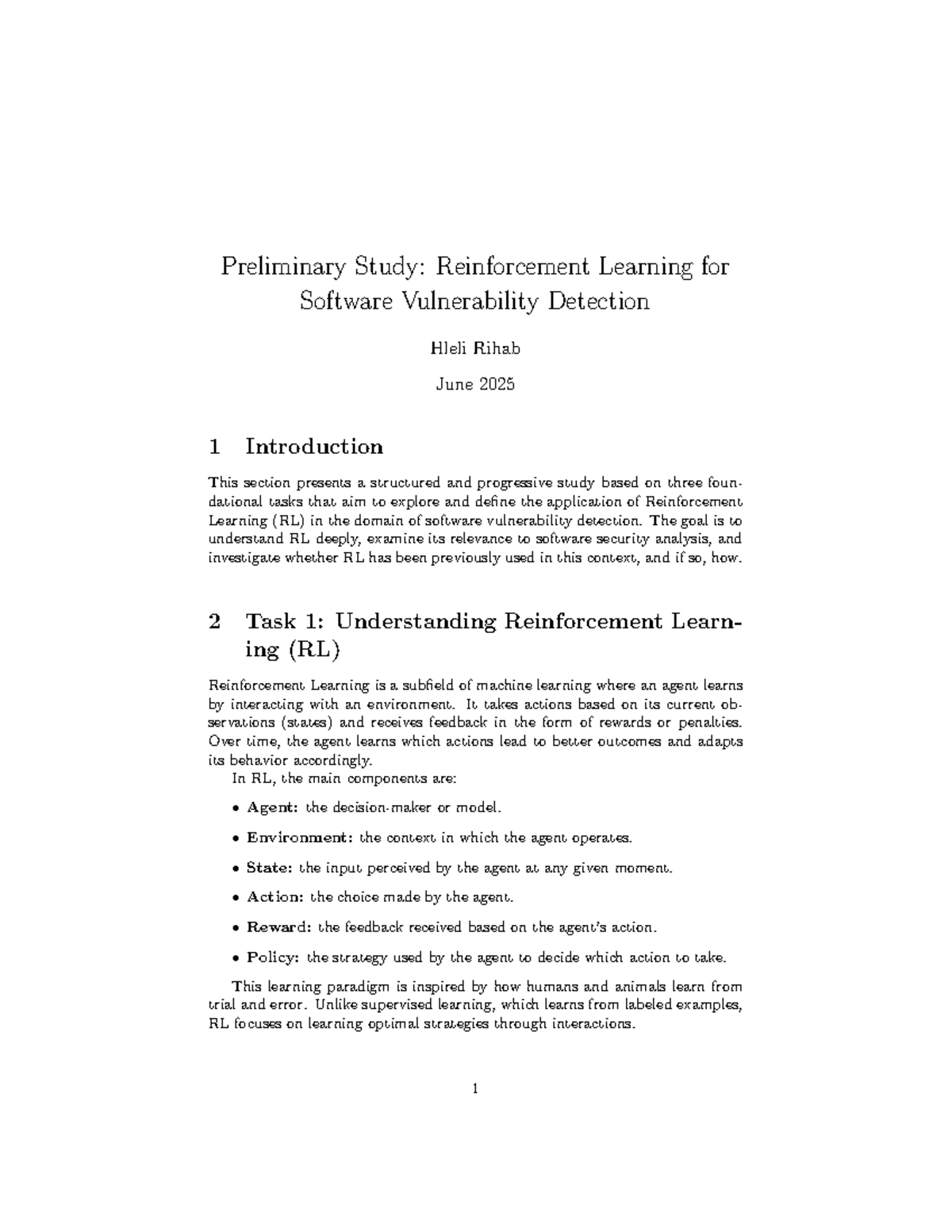 Preliminary Study: RL for Software Vulnerability Detection (CS-2025 ...