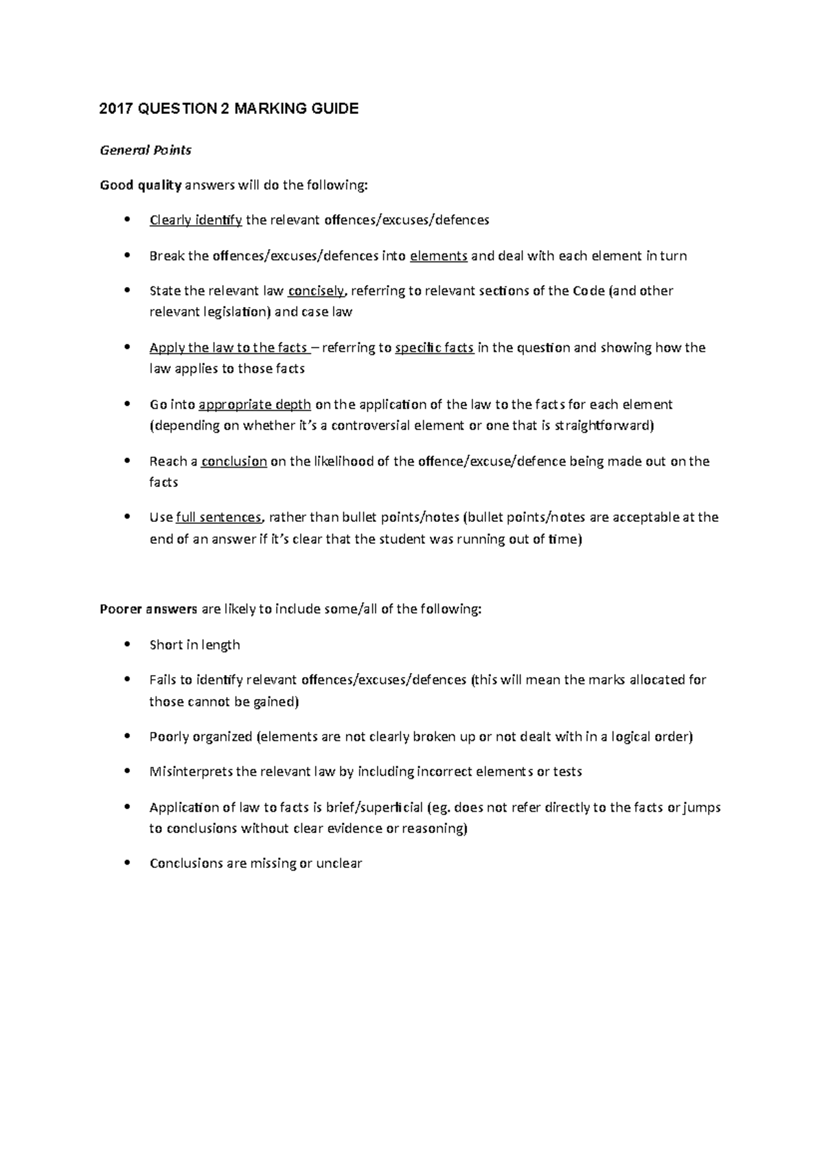 Marking Guide Q2 2017 - 2017 QUESTION 2 MARKING GUIDE General Points ...